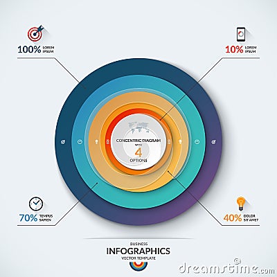 Infographic concentric diagram template with 4 options Vector Illustration