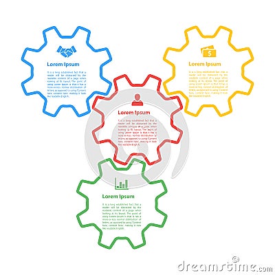 Infographic concept: four gears line style diagram process Vector Illustration