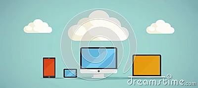 Infographic connecting devices to cloud storage via server for efficient data access Stock Photo