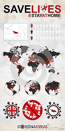 Infographic about Coronavirus in Georgia â€“ Stay at Home, Save Lives. Georgia Flag and Map Vector Illustration