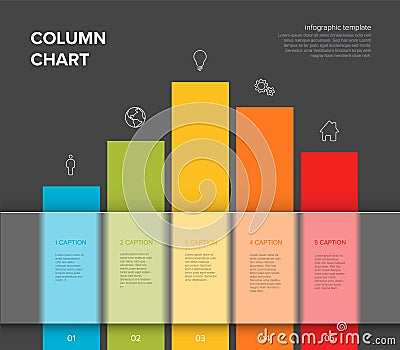 Infographic dark column line report template with labels on transparent block Vector Illustration