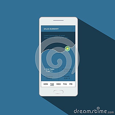 Infographic dashboard template with flat design graphs and charts. Mobile app design. Processing and analysis of data Stock Photo