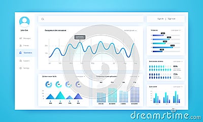 Infographic dashboard. UI kit with diagrams, pie charts, line progress bars and histogram graphs for business Vector Illustration