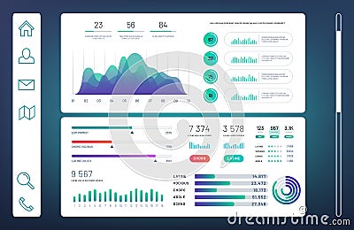 Infographic dashboard, web admin panel with info charts, diagrams vector template Vector Illustration