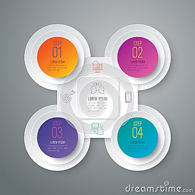 Infographic design and business icons with 4 options. Vector Illustration