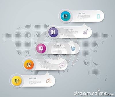 Infographic design and business icons with 5 options. Vector Illustration