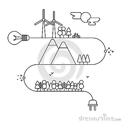 Infographic design elements in linear style, energy illustration, nature reserve, conservation of resources Vector Illustration