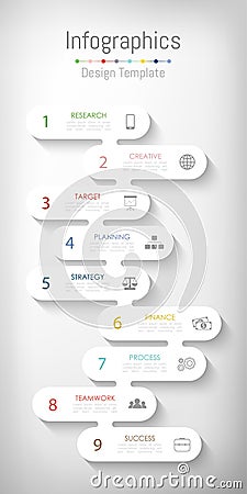 Infographic design elements for your business data with 9 options, parts, steps, timelines or processes. Vector Vector Illustration