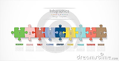 Infographic design elements for your business data with 9 options, parts, steps, timelines or processes. Vector Vector Illustration