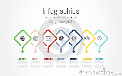 Infographic design elements for your business data with 7 options, parts, steps, timelines or processes. Vector Vector Illustration