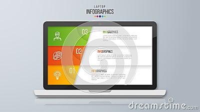 Infographic design on the laptop screen. 3 option vector templat Vector Illustration