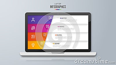 Infographic design on the laptop screen. 4 option vector templat Vector Illustration