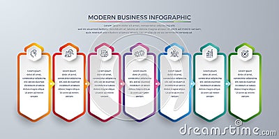 Infographic design with 7 process choices or steps. Design elements for your business such as reports, leaflets, brochures, Vector Illustration