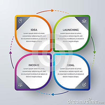 Infographic design with 4 process or steps. Infographic for diagram, report, workflow and more. Infographic with modern and simple Vector Illustration