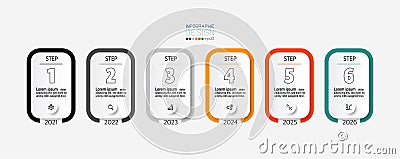 Design squares through a simple 6-step presentation pattern presentation and communication. Vector Illustration