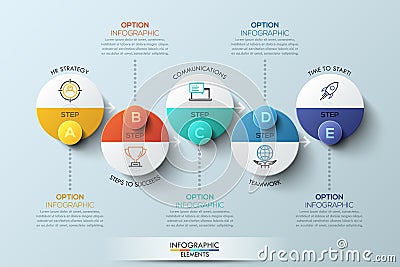 Infographic design template with circular elements, 5 steps to success business concept Vector Illustration