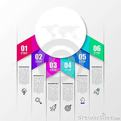 Infographic design template. Creative concept with 6 steps. Can be used for workflow layout, diagram, banner, webdesign. Vector Vector Illustration