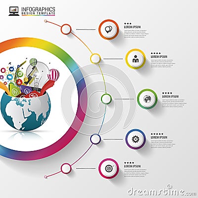 Infographic design template. Creative world. Colorful circle with icons. Vector illustration Vector Illustration