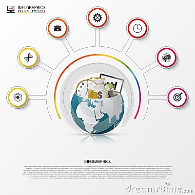 Infographic design template. Creative world. Colorful circle with icons Vector Illustration