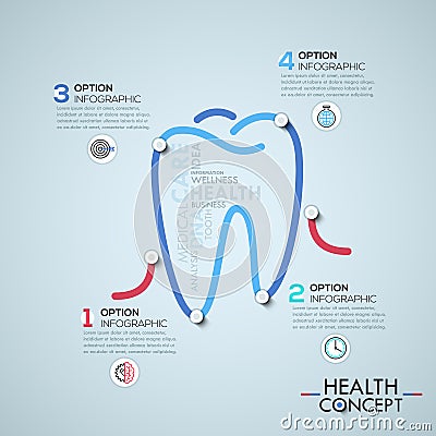 Infographic design template with elements connected by lines in shape of tooth Vector Illustration