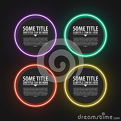 Infographic design template. Neon circles. Four steps Vector Illustration