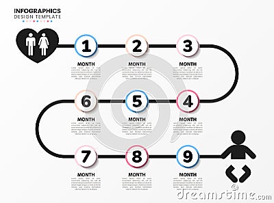 Infographic design template. Pregnancy concept with 9 steps Vector Illustration