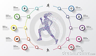 Infographic design template. Running. Colorful circles with icons. Vector illustration Vector Illustration