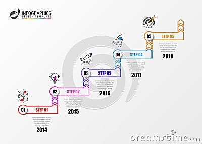 Infographic design template. Timeline concept with 5 steps Vector Illustration