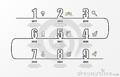 Infographic design template. Timeline concept with 9 steps Vector Illustration