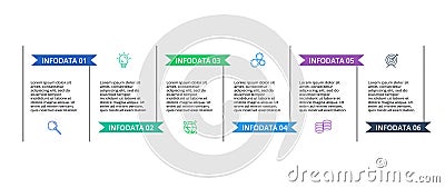 Infographic design vector and marketing icons for diagram, graph, presentation and round chart. Concept with 6 options Vector Illustration