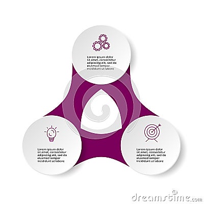 Infographic design vector and marketing icons for diagram, graph, presentation and round chart. Concept with 3 options Vector Illustration