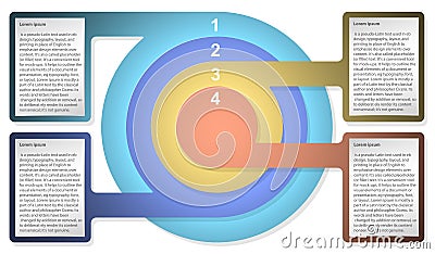 Infographic diagram template with concentric circles. For web design, presentation, graph, chart, report, data Vector Illustration