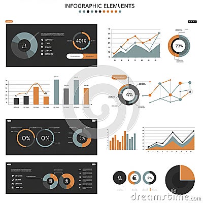 Infographic displaying various data visualization elements on a white background. Stock Photo
