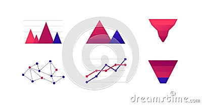 Infographic element collection. Vector flat color illustration set. Line, pyramid, funnel chart isolated on white background. Cartoon Illustration