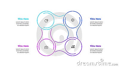 Infographic element of cycle diagram template with 4 circles and icons. Linear vector illustration for business progress Vector Illustration