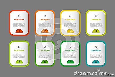 infographic element template, business concept with 8 steps, colorful rectangle shape design for workflow layout, diagram, annual Vector Illustration