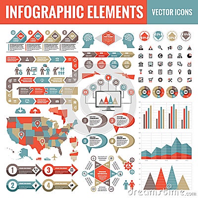 Infographic elements template collection - business vector Illustration for presentation, booklet, website etc. Vector Illustration