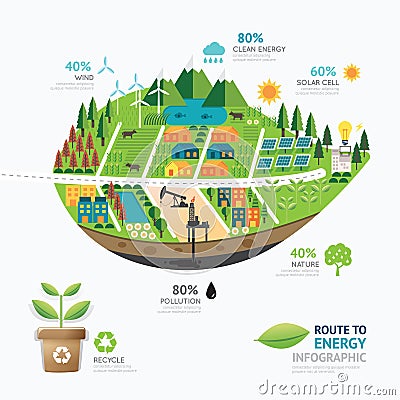 Infographic energy leaf shape template design.route to clean Vector Illustration