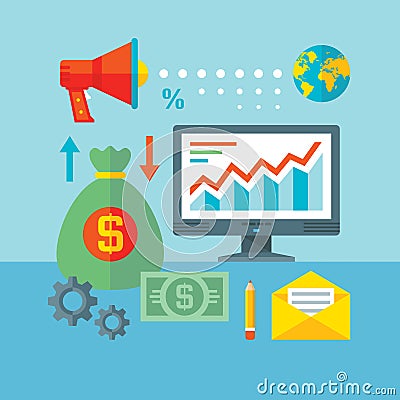 Infographic finance concept vector illustration in flat design style. Web analytics information and development website statistic. Vector Illustration