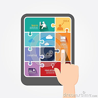 Infographic finger push tablet Template jigsaw banner . Vector Illustration