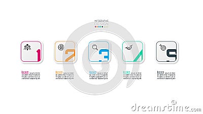 Five boxes square with rounded corners design of vector use describe various work processes and plans Vector Illustration