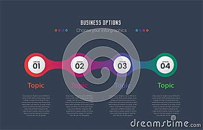 Modern infographics with 4 options template, infographics designs with paper sheets, infographics icons for 4 steps and topic. Vector Illustration