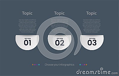 Modern infographics template design with 3 options, infographics template style with paper sheets, icons for 3 Topic, Vector. Can Vector Illustration