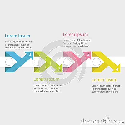 Infographic five step with ribbon up down arrow dashed circle and text. Template. Timeline Flat design. Vector Illustration