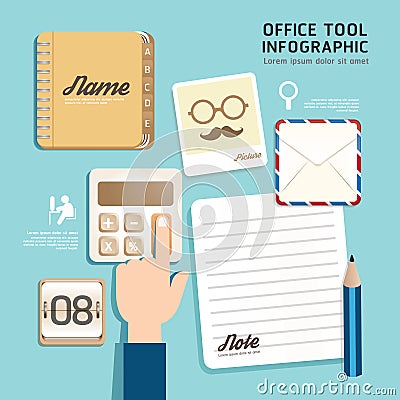 Infographic flat design icons office tool concept vector. Vector Illustration