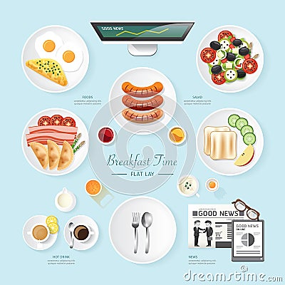 Infographic food business breakfast flat lay idea. Vector Illustration