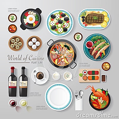 Infographic food business flat lay idea. Vector Illustration