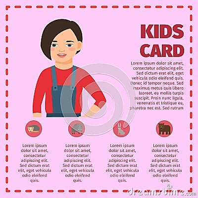 Infographic with girl and farm animals Vector Illustration