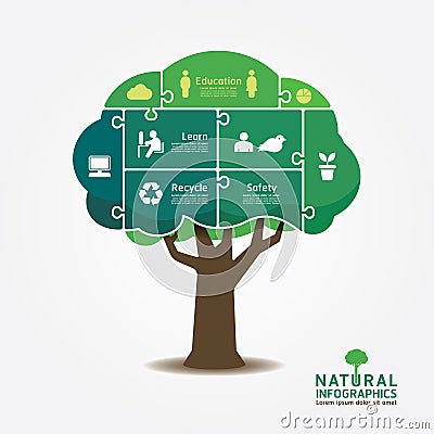 Infographic Green Tree jigsaw banner.environment concept vector Vector Illustration