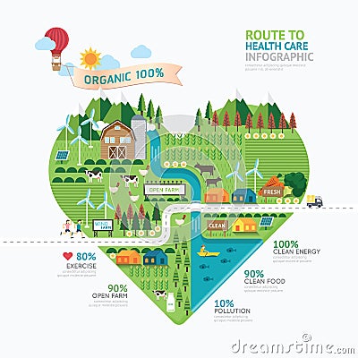 Infographic health care heart shape template design.route Vector Illustration